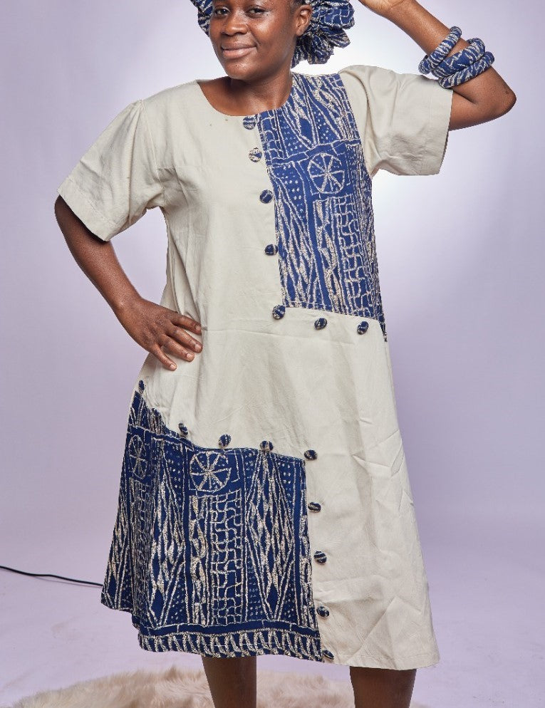 Beige dresses with Ndop fabric and button – NAKALITY LOVE